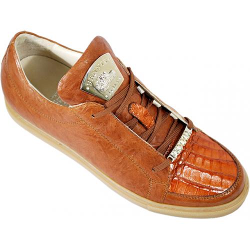 Fennix Italy 3273 Peanut Genuine Alligator / Nappa Leather Sneakers With Silver Fennix Badge On Tongue